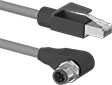 Image of Product. 90° Elbow M12 Plug × RJ45 Plug. Front orientation. Ethernet Cords. Ethernet Cords with M12 and RJ45 Connectors, Straight End, 90° Elbow End, Plug.