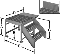 Image of Product. Front orientation. Contains Annotated, Inset. Work Platforms. Fixed Work Platforms, Style 6.