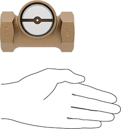 Image of Product. Side1 orientation. Contains SizingReference. Flow Sight for Water and Oil, Bronze Body, 1 NPT Female.