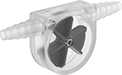 Image of Product. Front orientation. Flow Sights. Flow Sights with Barbed Fittings for Water, Oil, Air, and Inert Gas, Rotor Indicator.