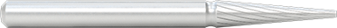 Image of Product. Front orientation. High-Speed Steel Bur, with 1/8" Diameter Shank, Pointed Tapered Cone, 9/16" Head Length .
