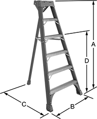 Image of Product. Front orientation. Contains Annotated. Ladders. Tripod Step Ladders.