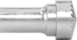 Image of Product. Single-Cut Teeth Tip. Side1 orientation. ZoomedIn view. Burs. Burs, Smooth Cylinder with Pointed-Cutter Tip, Single-Cut Tooth.