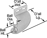 Image of Product. Front orientation. Contains Annotated. Gas Spring Mounts. Corrosion-Resistant 90° Angle Offset-Arm Ball Stud Mounting Brackets for Gas Springs, Style 2.