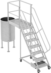Image of ProductInUse. Counterbalaned Base. Front orientation. Counterbalanced Base. Extended-Reach Rolling Platform Ladders.