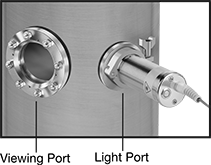 Image of ProductInUse. Front orientation. Contains Annotated, Border. Machine Lights. Sanitary Lights for Quick-Clamp Fittings.