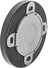 Image of ProductInUse. Cap Installed on ANSI Flange. Front orientation. Protective Caps. Snap-On Caps for Pipe Flanges, Polyethylene, For ANSI Flanges.