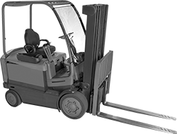 Image of ProductInUse. Front orientation. Forklift Cab Covers. One-Sided Forklift Covers.