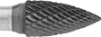 Image of Product. Front orientation. ZoomedIn view. Burs. Long-Life Burs, Pointed Tree, Double-Cut Tooth.