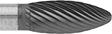 Image of Product. Front orientation. ZoomedIn view. Burs. Long-Life Burs, Flame, Single-Cut Tooth.