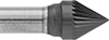 Image of Product. Front orientation. ZoomedIn view. Burs. Long-Life Burs, Cone, Single-Cut Tooth.