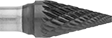Image of Product. Front orientation. ZoomedIn view. Burs. Long-Life Burs, Pointed Tapered Cone, Double-Cut Tooth.