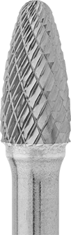 Image of Specification. SF-3. Front orientation. ZoomedIn view. Carbide Bur Set with 1/4" Diameter Shank, 16 Pieces, Double-Cut Tooth.