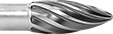 Image of Product. Side1 orientation. ZoomedIn view. Burs. Burs for Soft Metals and Plastics, Flame, Fluted Tooth.