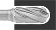 Image of ProductInUse. Front orientation. Burs. Burs for Soft Metals and Plastics, Round Cylinder.