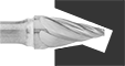 Image of ProductInUse. Front orientation. Burs. Burs for Soft Metals and Plastics, Pointed Tapered Cone.