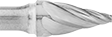 Image of Product. Front orientation. Burs. Burs for Soft Metals and Plastics, Pointed Tapered Cone, Fluted Tooth.