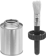 Image of Product. Front orientation. Brush-Top Cans. Cans with Straight Brush and Plastic Handle.