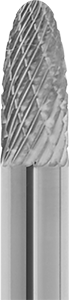 Image of Specification. SF-1. Front orientation. ZoomedIn view. Carbide Bur Set with 1/4" Diameter Shank, 16 Pieces, Double-Cut Tooth.