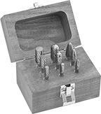 Image of Product. Front orientation. Burs. Bur Sets, 9 Pieces, Wood Box.