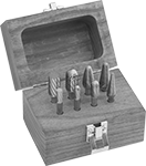 Image of Product. Front orientation. Burs. Bur Sets, 8 Pieces, Wood Box.