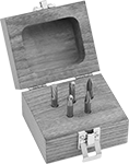 Image of Product. Front orientation. Burs. Bur Sets, 5 Pieces, Wood Box.
