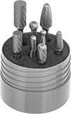 Image of Product. Front orientation. Burs. Bur Sets, 8 Pieces, Plastic Case.