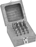 Image of Product. Front orientation. Burs. Bur Sets, 16 Pieces, Wood Box.