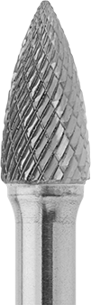 Image of Specification. SG-3. Front orientation. ZoomedIn view. Carbide Bur Set with 1/4" Diameter Shank, 16 Pieces, Double-Cut Tooth.