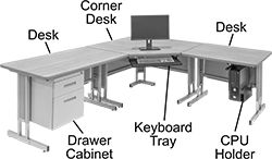 Image of System. Front orientation. Contains Annotated. Desks. Adjustable-Height Office Desks.