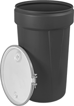 Image of Product. Front orientation. Drums. Plastic Drums, Nestable/Stackable Open Head with Nut-and-Bolt Closing Ring.