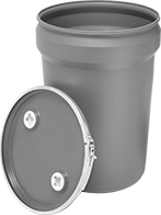 Image of Product. Front orientation. Drums. Plastic Drums, Nestable/Stackable Open Head with Leverlock Closing Ring.