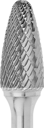 Image of Specification. SF-5. Front orientation. ZoomedIn view. Carbide Bur Set with 1/4" Diameter Shank, 16 Pieces, Double-Cut Tooth.