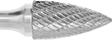 Image of Product. Front orientation. ZoomedIn view. Burs. Extra-Long Burs, Pointed Tree, Double-Cut Tooth.