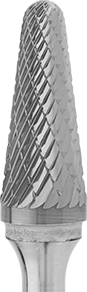 Image of Specification. SL-4. Front orientation. ZoomedIn view. Carbide Bur Set with 1/4" Diameter Shank, 16 Pieces, Double-Cut Tooth.