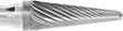 Image of Product. Front orientation. ZoomedIn view. Burs. Extra-Long Burs, Round Tapered Cone, Single-Cut Tooth.