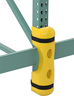 Image of ProductInUse. Front orientation. Rack Guards. Post-Mount Plastic Rack Guards, Strap On for Intersecting Beams.