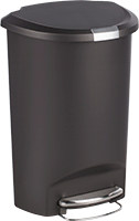 Image of Product. Style A (Black). Front orientation. Black. Plastic Step Open Trash Cans, Style A.