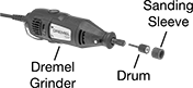 Image of System. Front orientation. Contains Annotated. Sanding Sleeve Drums. Sanding Sleeve Drums for Dremel Handheld Power Tools.
