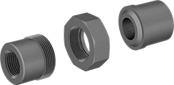 Image of System. Exploded View. Front orientation. Exploded view. Pipe and Fittings. Extreme-Pressure Iron and Steel Threaded Pipe Fittings, Union Straight Connectors, Threaded Fitting Connection, Female.