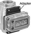 Image of ProductInUse. Shown with 90° Display
Adapter Kit. Front orientation. Contains Annotated. Flowmeters. Flowmeter/Totalizers for Oil and Fuel.