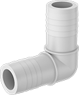 Image of Product. Male. Front orientation. Pipe and Fittings. Polypropylene Barbed Pipe Fittings for Chemicals, 90° Elbow Connectors, Clamp-On Barbed Male.