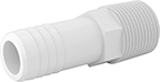 Image of Product. Male × Male. Front orientation. Pipe and Fittings. Plastic Barbed Pipe Fittings for Water, Straight Adapters, Threaded Fitting Connection, Clamp-on-Barbed Fitting Connection, Male.