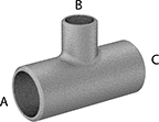Image of Product. Butt Weld. Front orientation. Contains Annotated. Pipe and Fittings. Low-Pressure Stainless Steel Butt-Weld Pipe Fittings, Inline Tee Reducers, Butt Weld × Butt Weld × Butt Weld.