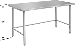 Image of Product. Front orientation. Contains Annotated. Tables. Stainless Steel Tables, Style A, Stationary.