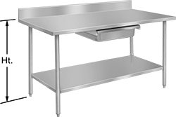 Image of Product. Front orientation. Contains Annotated. Tables. Stainless Steel Tables with Shelves, Style D, Stationary, Stainless Steel Shelf.