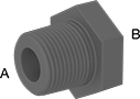 Image of Product. NPT Male × NPT Female. Front orientation. Contains Annotated. Pipe and Fittings. Flame-Retardant PVDF Pipe Fittings for Harsh Chemicals, Bushing Straight Reducing Adapters, Male, Threaded Fitting Connection, Female, Hex Body.