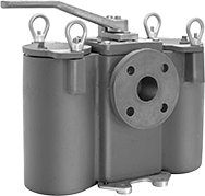 Image of Product. Front orientation. Strainers. Easy-Change Iron Basket Strainers, With Flanged Pipe Fitting Connections—Mounting Brackets, Removable Cover, and Threaded Drain with Plug.
