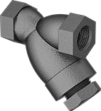 Image of Product. Front orientation. Strainers. Low-Pressure Iron Y-Strainers, With Female Threaded Pipe Fitting Connections—Threaded Drain with Plug.