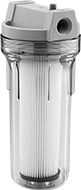 Image of Product. Front orientation. Filter Housings. Plastic Filter Housings with Cartridge for Reducing Sediment and Rust in Water, Clear Housing.